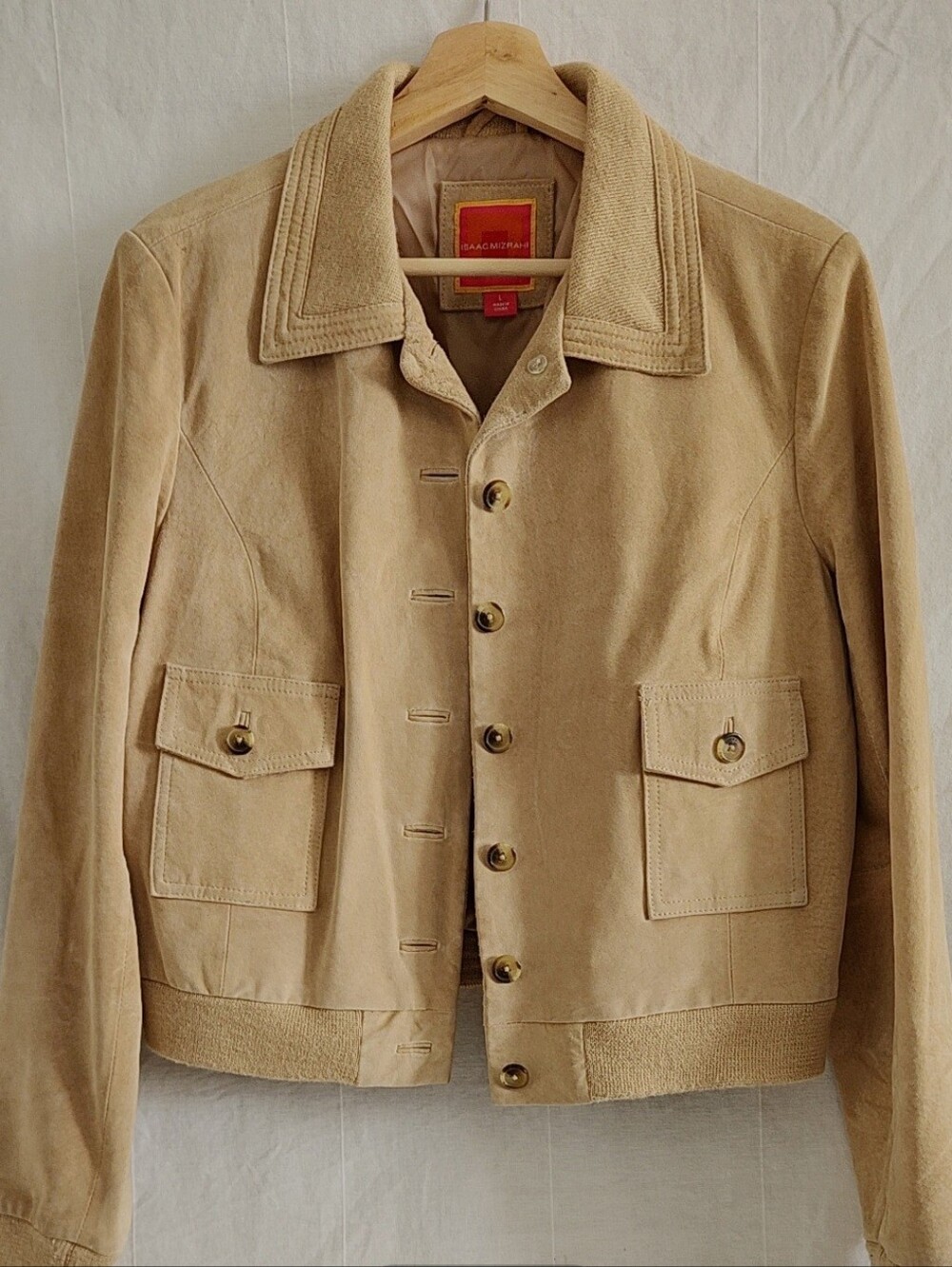 Viintage Tan Suede Bomber Jacket with Patch Pockets